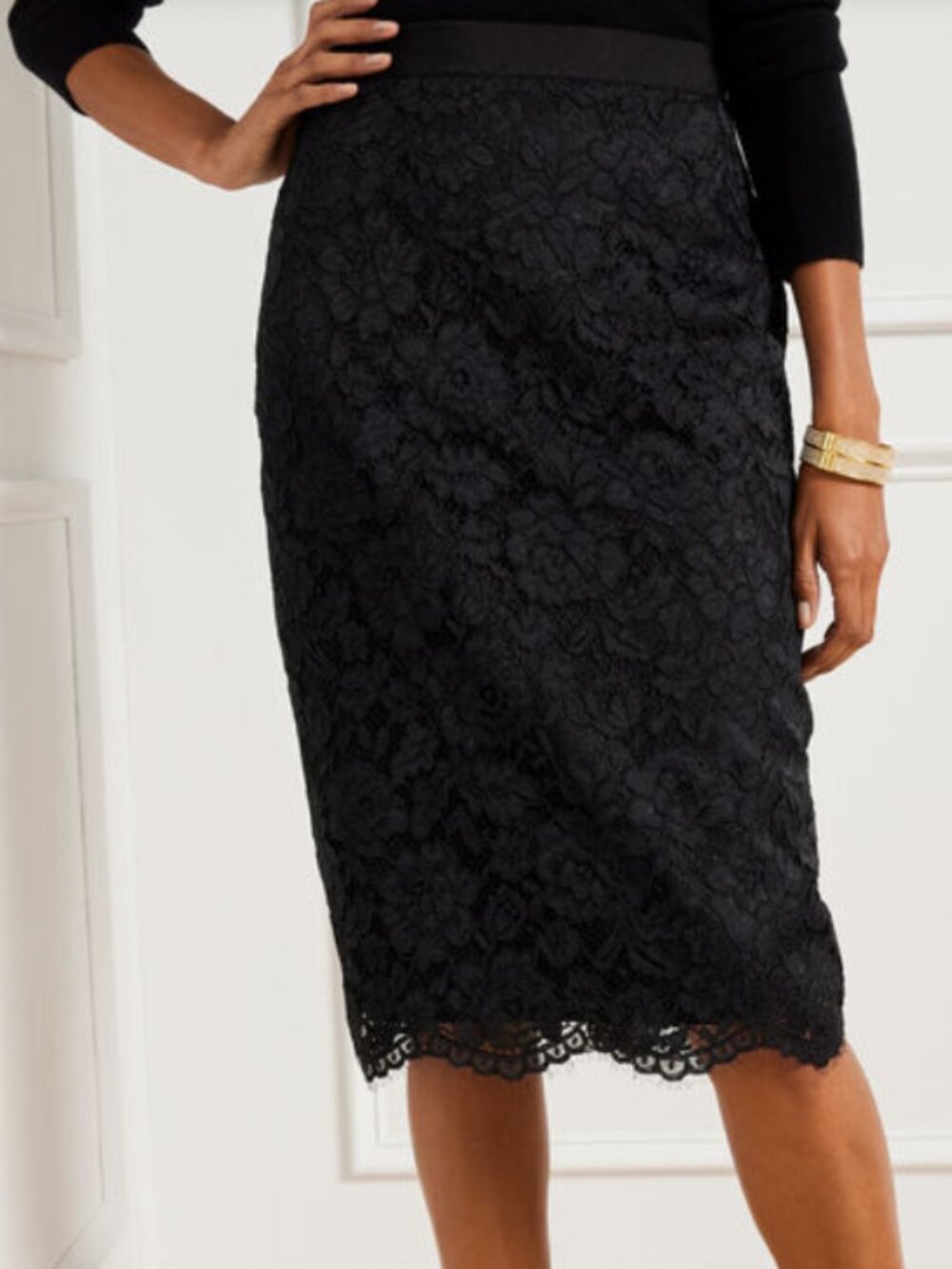 Talbots | NWT Women's Black Lace Pencil Skirt-Size 4